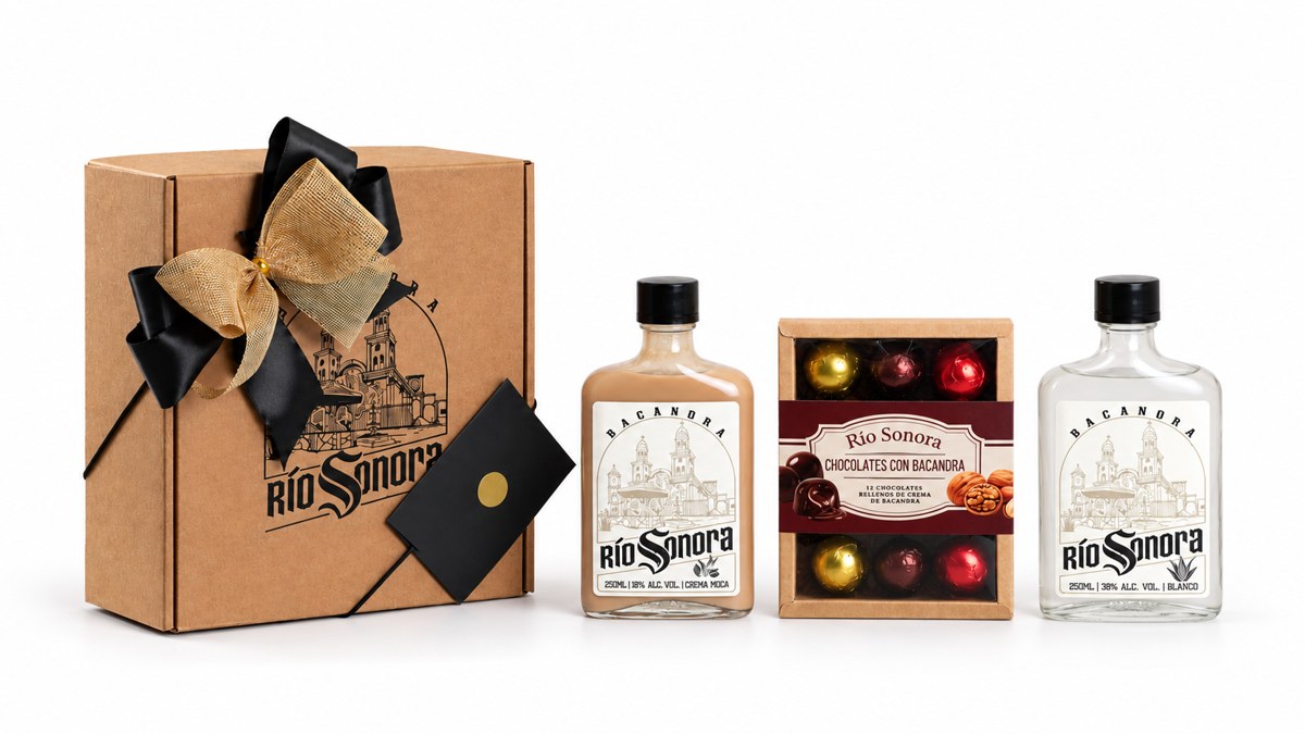 Blanco, crema y chocolates con caja para regalo